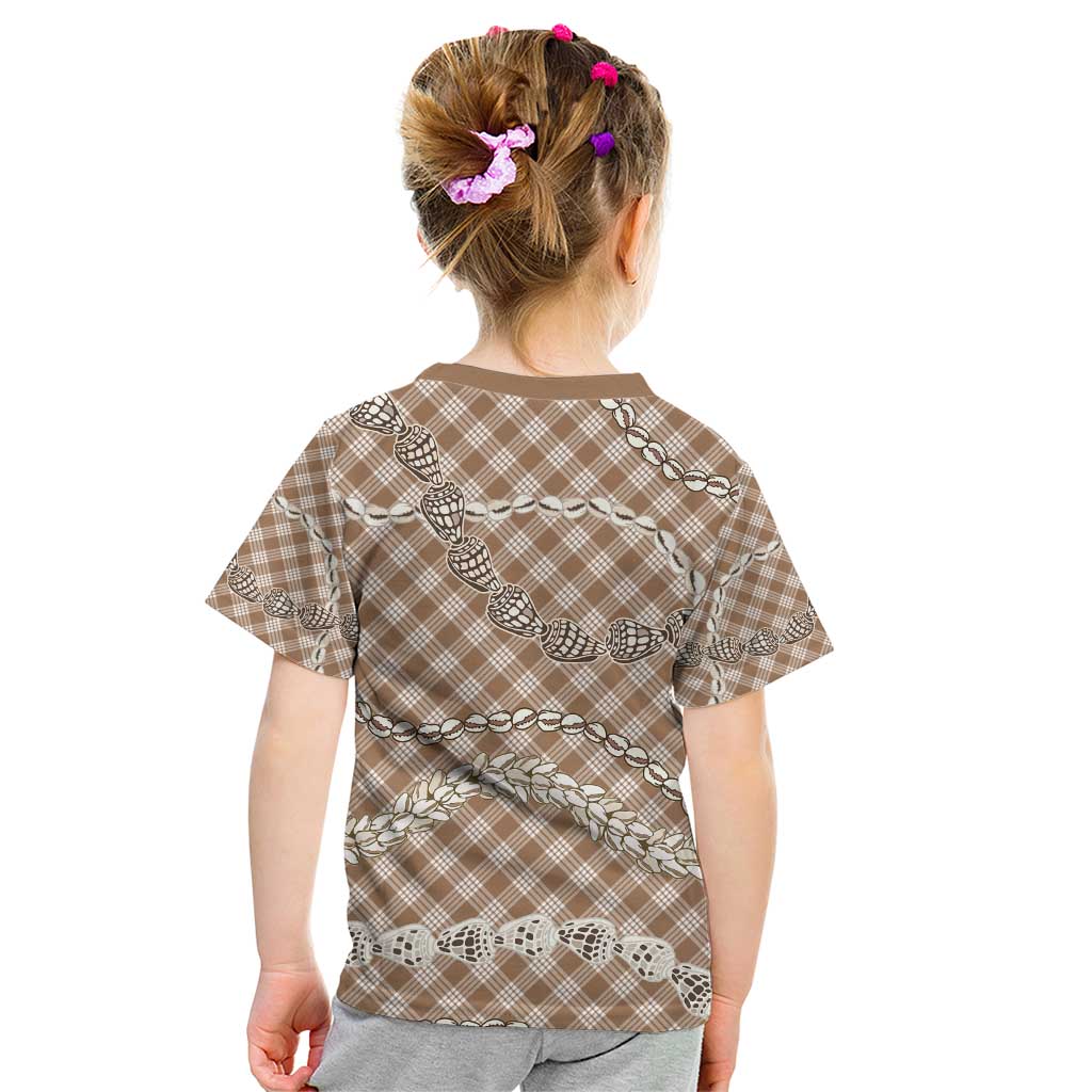 Brown Aloha Hawaii Shell Lei Kid T Shirt Palaka Hebrew Cone Honey Cowrie Elegant Curves - Polynesian Pride