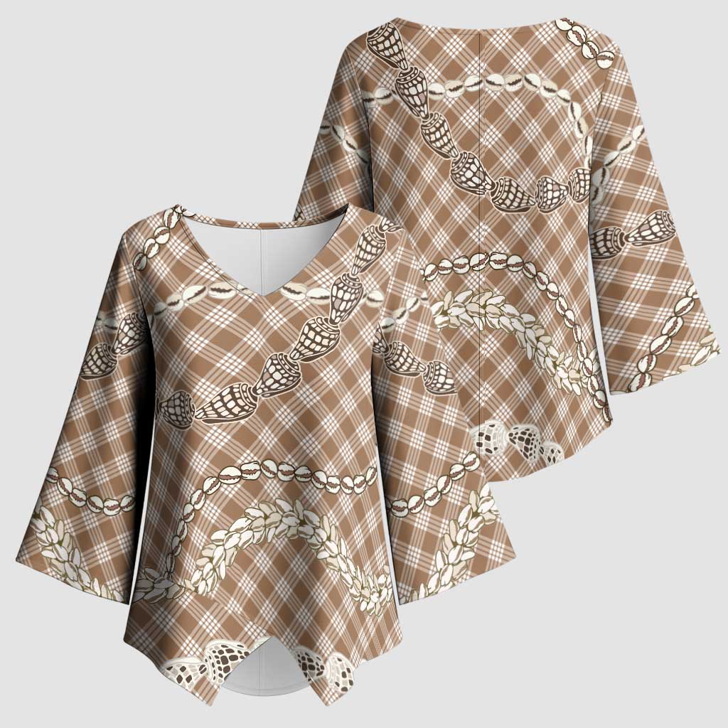 Brown Aloha Hawaii Shell Lei Kimono Sleeve Blouse Palaka Hebrew Cone Honey Cowrie Elegant Curves - Polynesian Pride