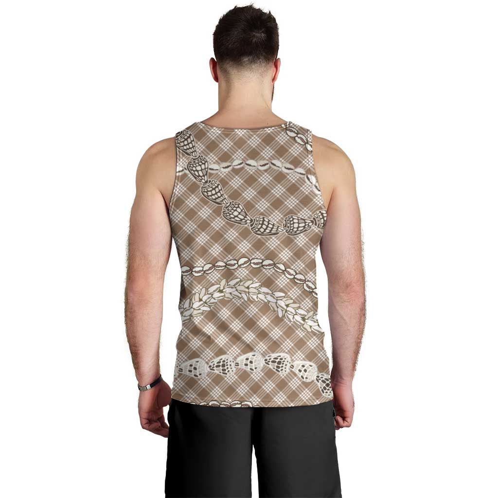 Brown Aloha Hawaii Shell Lei Men Tank Top Palaka Hebrew Cone Honey Cowrie Elegant Curves - Polynesian Pride