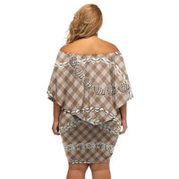Brown Aloha Hawaii Shell Lei Off Shoulder Short Dress Palaka Hebrew Cone Honey Cowrie Elegant Curves - Polynesian Pride