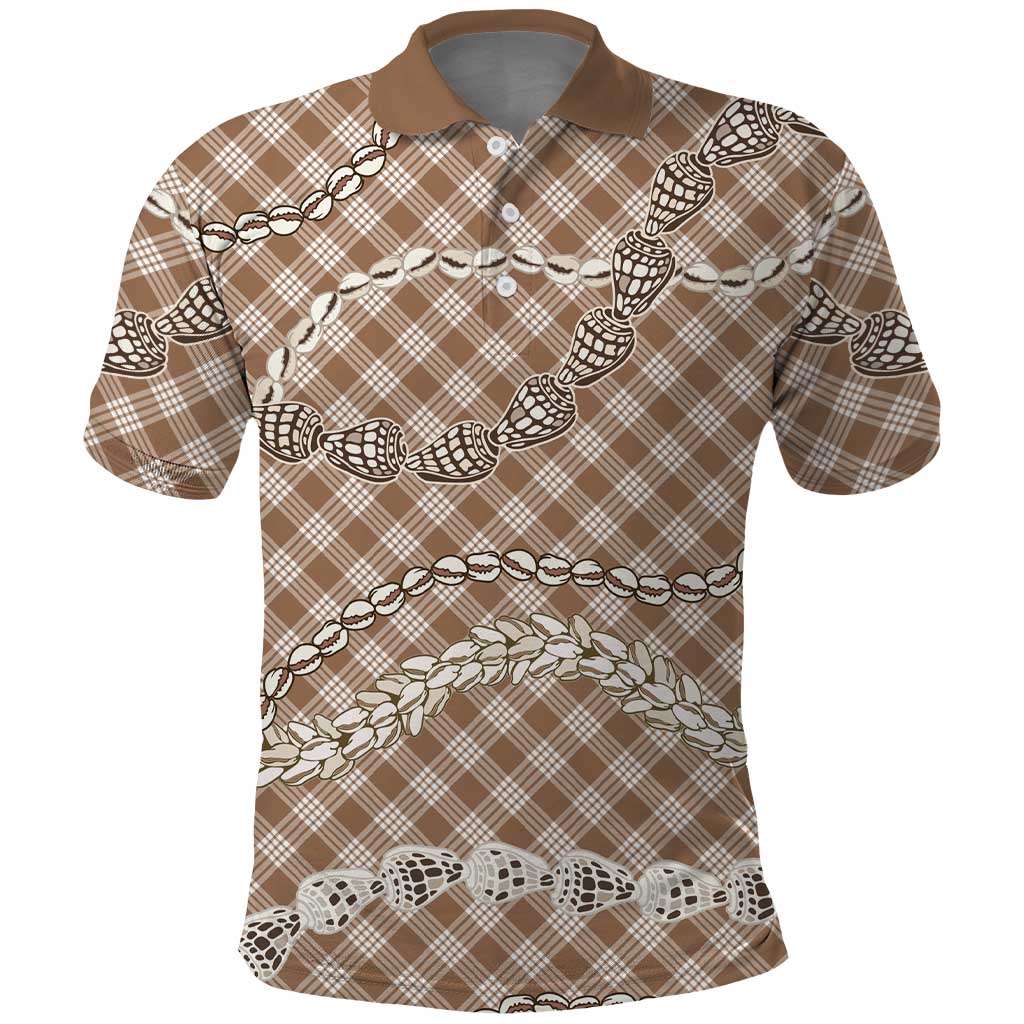 Brown Aloha Hawaii Shell Lei Polo Shirt Palaka Hebrew Cone Honey Cowrie Elegant Curves - Polynesian Pride