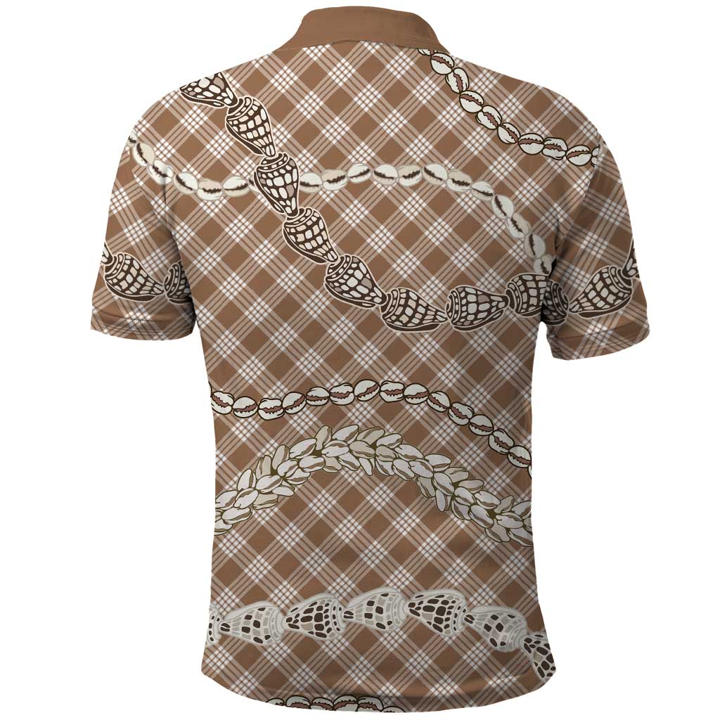 Brown Aloha Hawaii Shell Lei Polo Shirt Palaka Hebrew Cone Honey Cowrie Elegant Curves - Polynesian Pride
