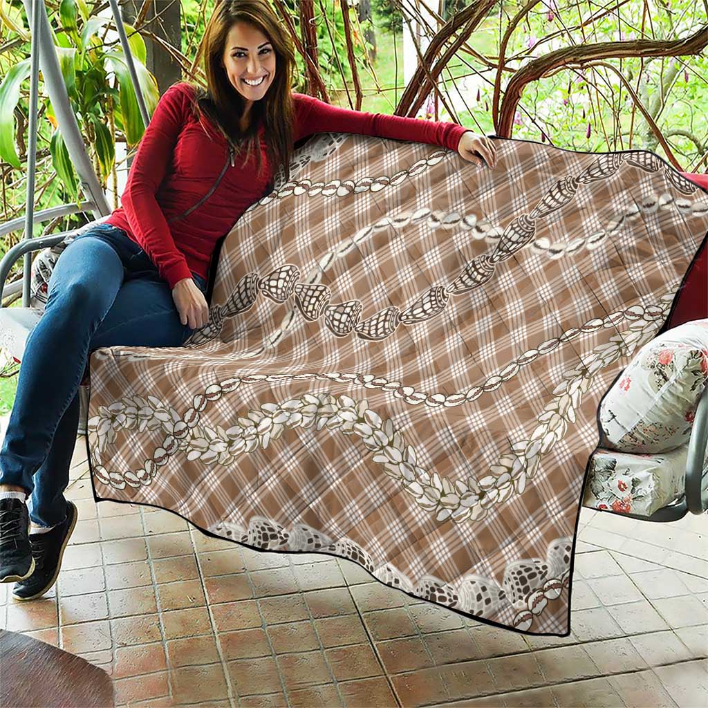 Brown Aloha Hawaii Shell Lei Quilt Palaka Hebrew Cone Honey Cowrie Elegant Curves - Polynesian Pride