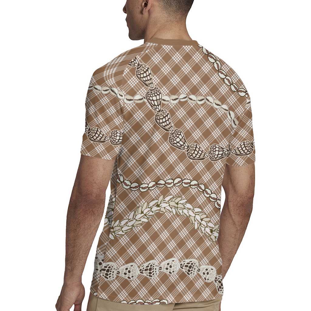 Brown Aloha Hawaii Shell Lei Rugby Jersey Palaka Hebrew Cone Honey Cowrie Elegant Curves - Polynesian Pride