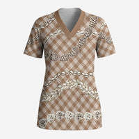 Brown Aloha Hawaii Shell Lei Scrub Top Palaka Hebrew Cone Honey Cowrie Elegant Curves - Polynesian Pride
