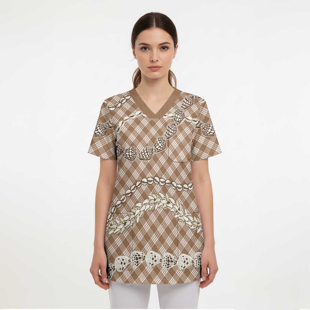 Brown Aloha Hawaii Shell Lei Scrub Top Palaka Hebrew Cone Honey Cowrie Elegant Curves - Polynesian Pride