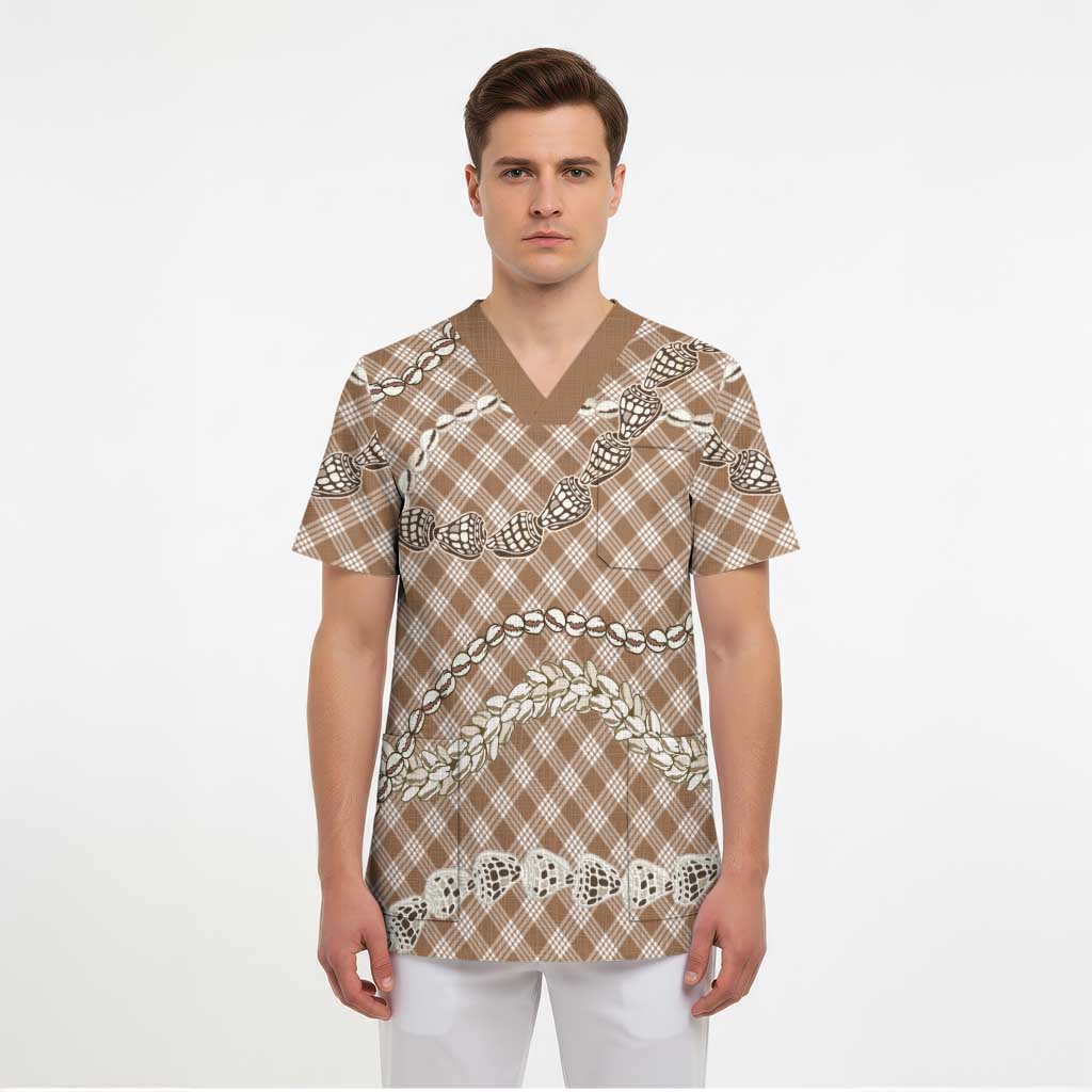 Brown Aloha Hawaii Shell Lei Scrub Top Palaka Hebrew Cone Honey Cowrie Elegant Curves - Polynesian Pride