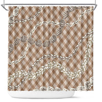 Brown Aloha Hawaii Shell Lei Shower Curtain Palaka Hebrew Cone Honey Cowrie Elegant Curves - Polynesian Pride