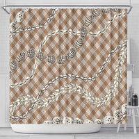 Brown Aloha Hawaii Shell Lei Shower Curtain Palaka Hebrew Cone Honey Cowrie Elegant Curves - Polynesian Pride