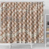 Brown Aloha Hawaii Shell Lei Shower Curtain Palaka Hebrew Cone Honey Cowrie Elegant Curves - Polynesian Pride