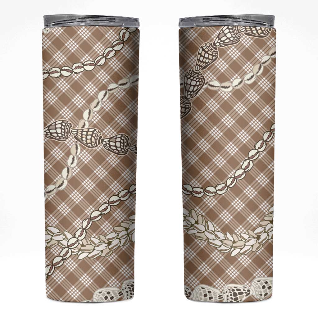 Brown Aloha Hawaii Shell Lei Skinny Tumbler Palaka Hebrew Cone Honey Cowrie Elegant Curves - Polynesian Pride