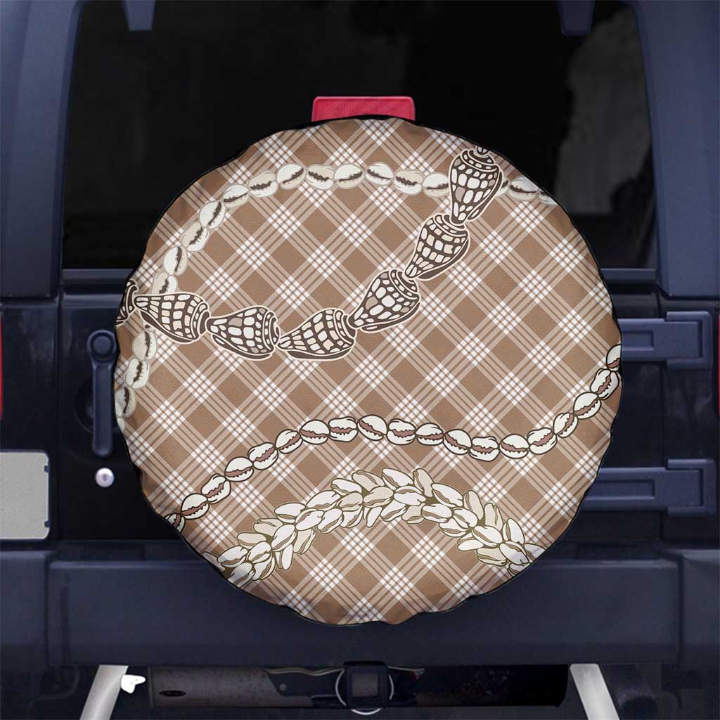 Brown Aloha Hawaii Shell Lei Spare Tire Cover Palaka Hebrew Cone Honey Cowrie Elegant Curves - Polynesian Pride