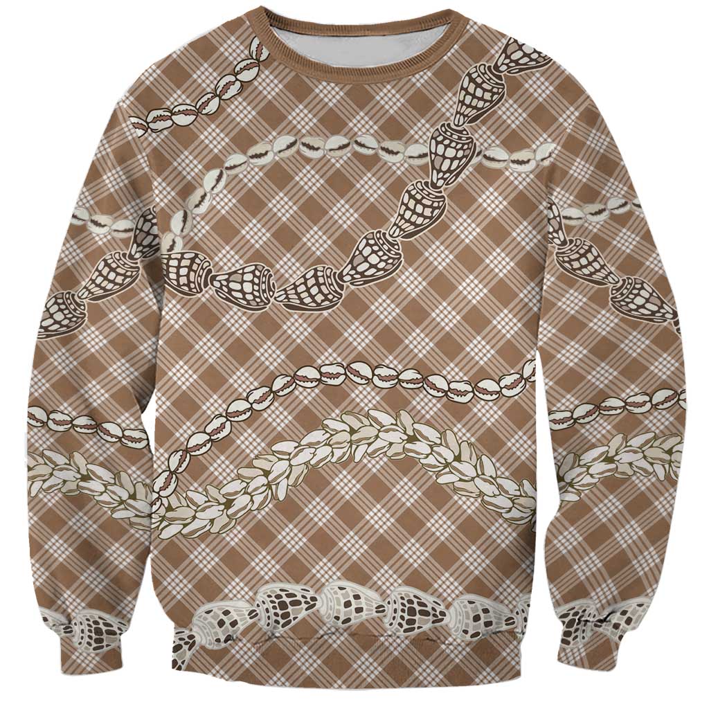 Brown Aloha Hawaii Shell Lei Sweatshirt Palaka Hebrew Cone Honey Cowrie Elegant Curves - Polynesian Pride
