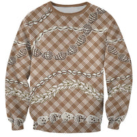 Brown Aloha Hawaii Shell Lei Sweatshirt Palaka Hebrew Cone Honey Cowrie Elegant Curves - Polynesian Pride