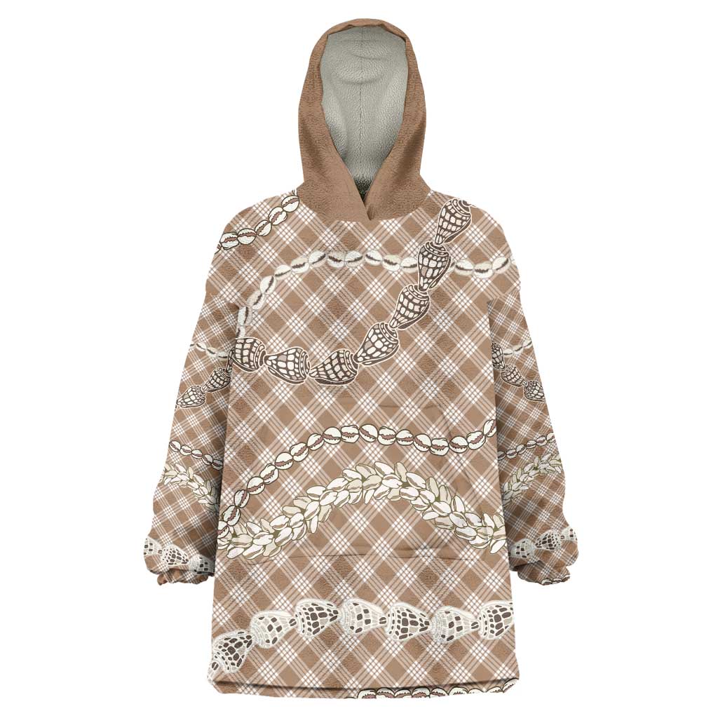 Brown Aloha Hawaii Shell Lei Wearable Blanket Hoodie Palaka Hebrew Cone Honey Cowrie Elegant Curves - Polynesian Pride