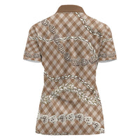 Brown Aloha Hawaii Shell Lei Women Polo Shirt Palaka Hebrew Cone Honey Cowrie Elegant Curves - Polynesian Pride