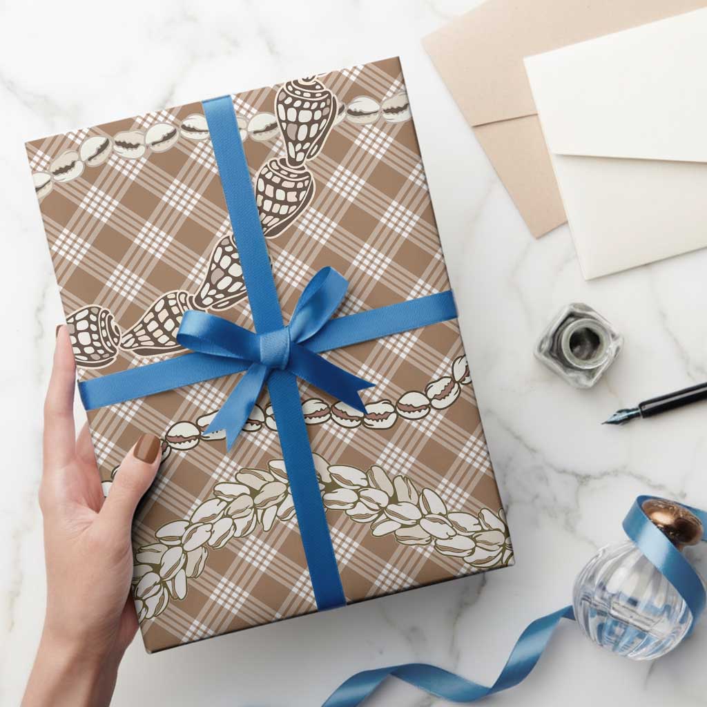 Brown Aloha Hawaii Shell Lei Wrapping Paper Palaka Hebrew Cone Honey Cowrie Elegant Curves - Polynesian Pride