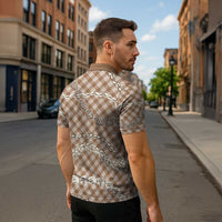 Brown Aloha Hawaii Shell Lei Zipper Polo Shirt Palaka Hebrew Cone Honey Cowrie Elegant Curves - Polynesian Pride