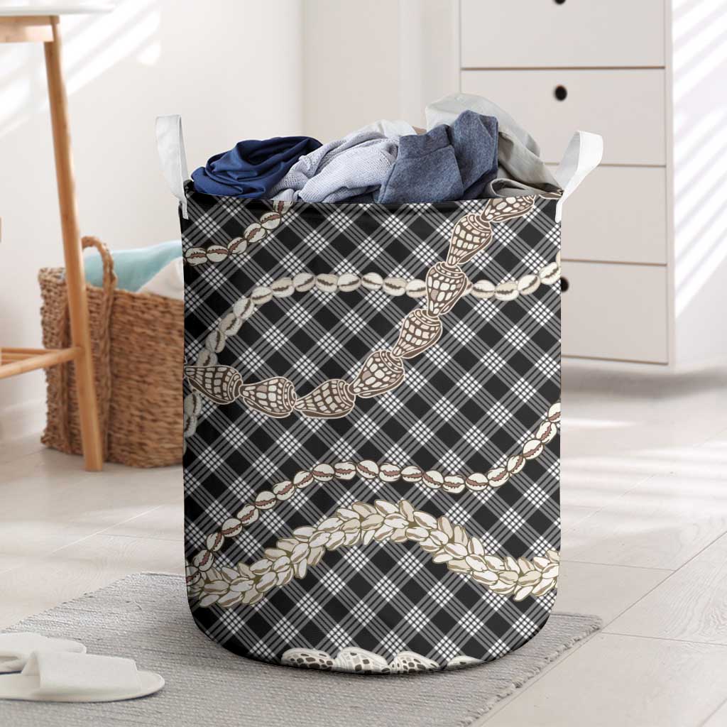 Black Aloha Hawaii Shell Lei Laundry Basket Palaka Hebrew Cone Honey Cowrie Elegant Curves - Polynesian Pride