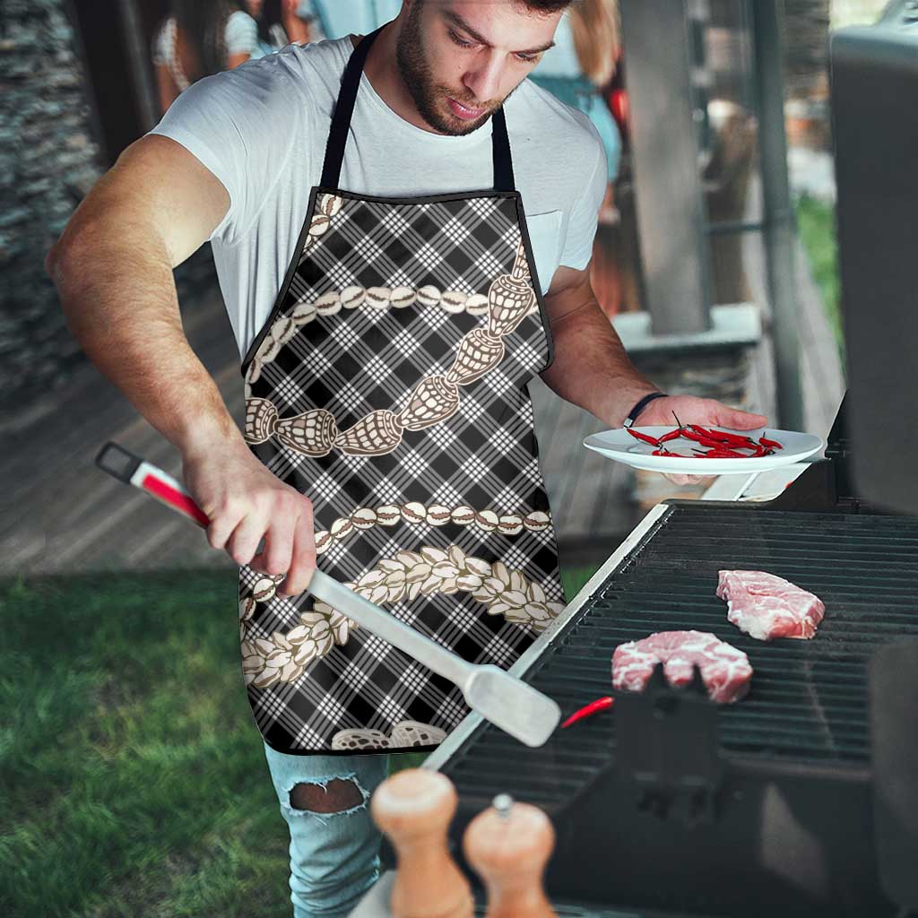 Black Aloha Hawaii Shell Lei Apron Palaka Hebrew Cone Honey Cowrie Elegant Curves - Polynesian Pride