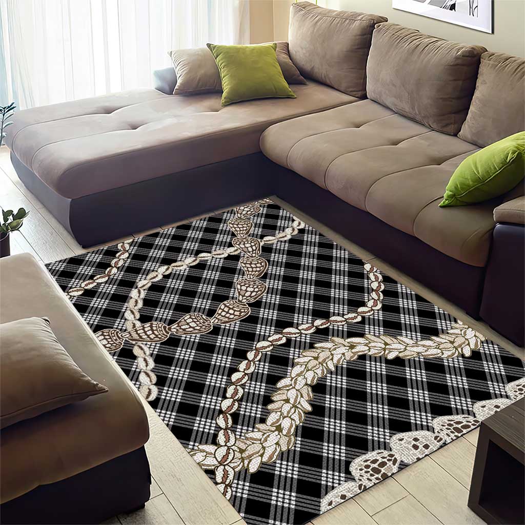 Black Aloha Hawaii Shell Lei Area Rug Palaka Hebrew Cone Honey Cowrie Elegant Curves - Polynesian Pride