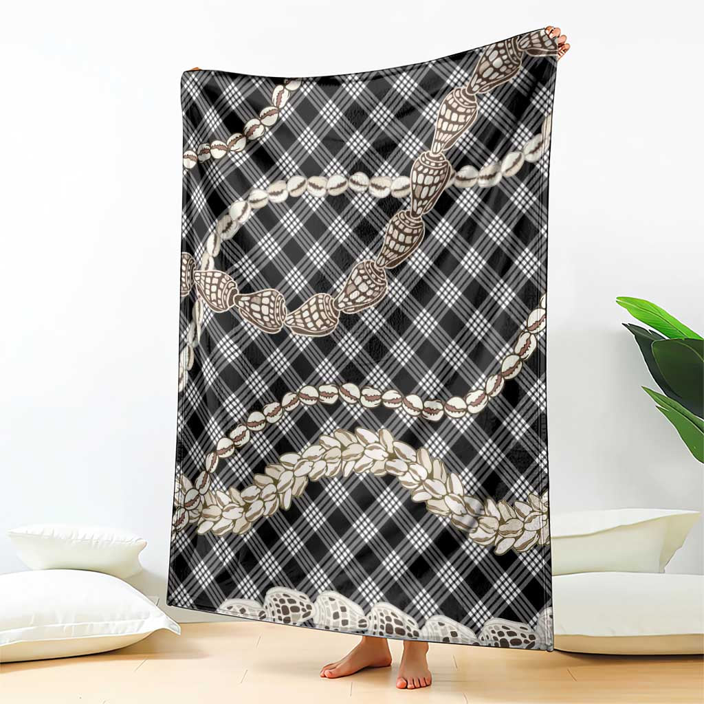 Black Aloha Hawaii Shell Lei Blanket Palaka Hebrew Cone Honey Cowrie Elegant Curves - Polynesian Pride