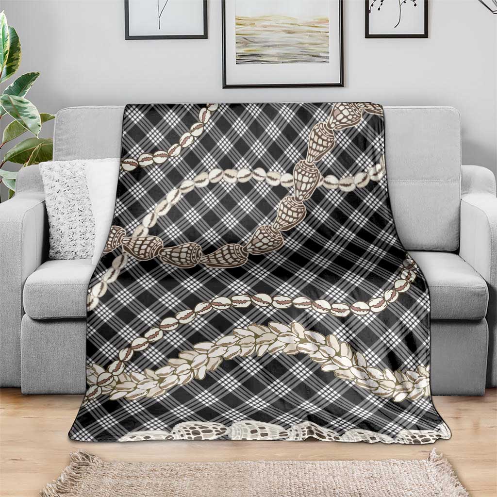 Black Aloha Hawaii Shell Lei Blanket Palaka Hebrew Cone Honey Cowrie Elegant Curves - Polynesian Pride