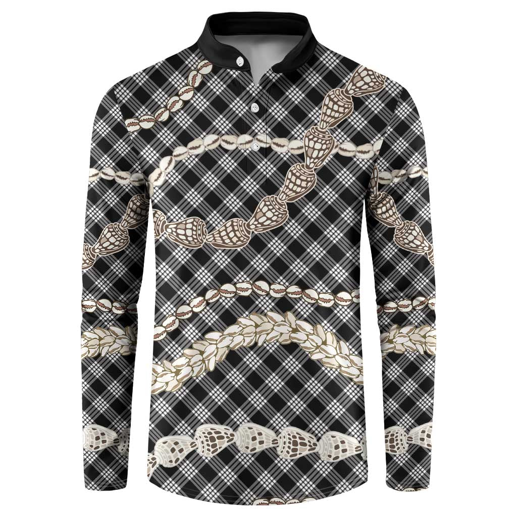 Black Aloha Hawaii Shell Lei Button Sweatshirt Palaka Hebrew Cone Honey Cowrie Elegant Curves - Polynesian Pride