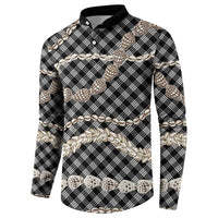 Black Aloha Hawaii Shell Lei Button Sweatshirt Palaka Hebrew Cone Honey Cowrie Elegant Curves - Polynesian Pride