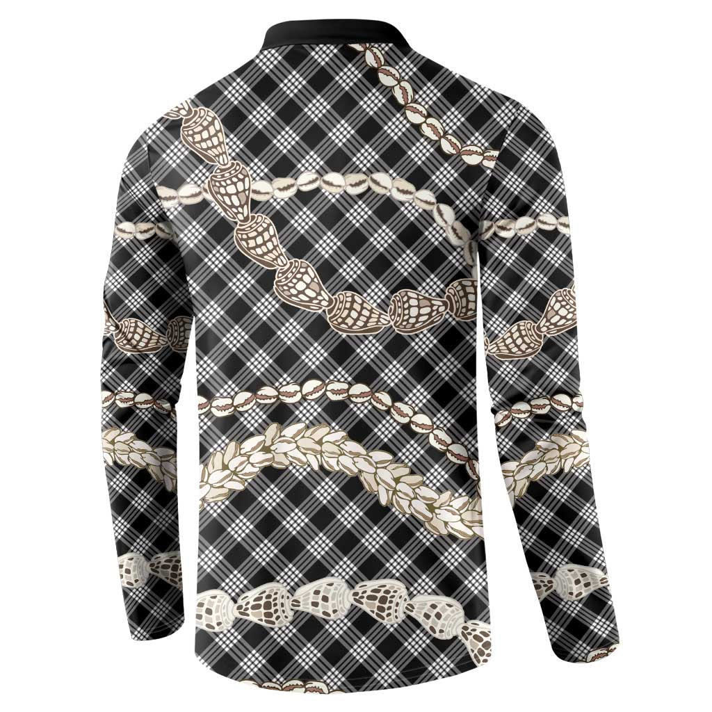 Black Aloha Hawaii Shell Lei Button Sweatshirt Palaka Hebrew Cone Honey Cowrie Elegant Curves - Polynesian Pride