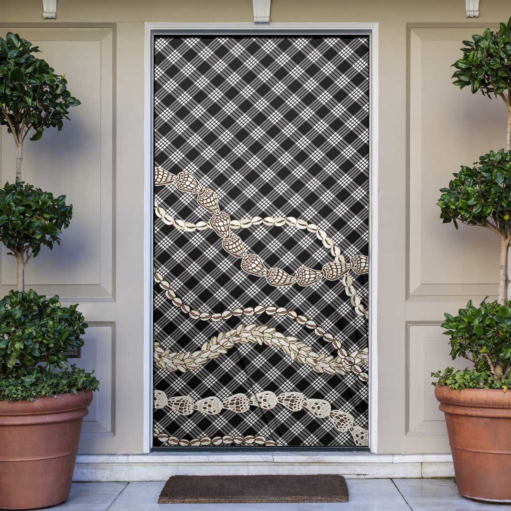 Black Aloha Hawaii Shell Lei Door Cover Palaka Hebrew Cone Honey Cowrie Elegant Curves - Polynesian Pride