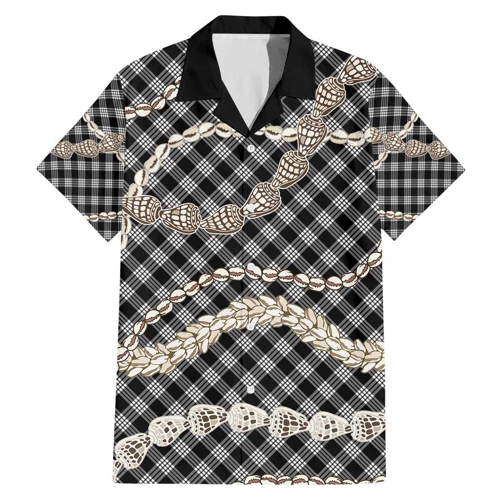 Black Aloha Hawaii Shell Lei Family Matching Mermaid Dress and Hawaiian Shirt Palaka Hebrew Cone Honey Cowrie Elegant Curves - Polynesian Pride