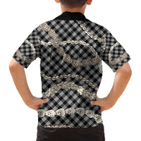 Black Aloha Hawaii Shell Lei Family Matching Off The Shoulder Long Sleeve Dress and Hawaiian Shirt Palaka Hebrew Cone Honey Cowrie Elegant Curves - Polynesian Pride