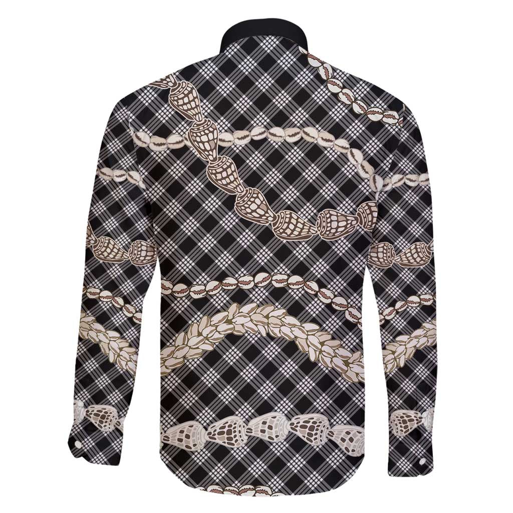 Black Aloha Hawaii Shell Lei Family Matching Off Shoulder Short Dress and Hawaiian Shirt Palaka Hebrew Cone Honey Cowrie Elegant Curves - Polynesian Pride