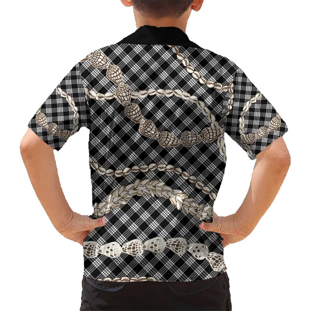 Black Aloha Hawaii Shell Lei Family Matching Short Sleeve Bodycon Dress and Hawaiian Shirt Palaka Hebrew Cone Honey Cowrie Elegant Curves - Polynesian Pride