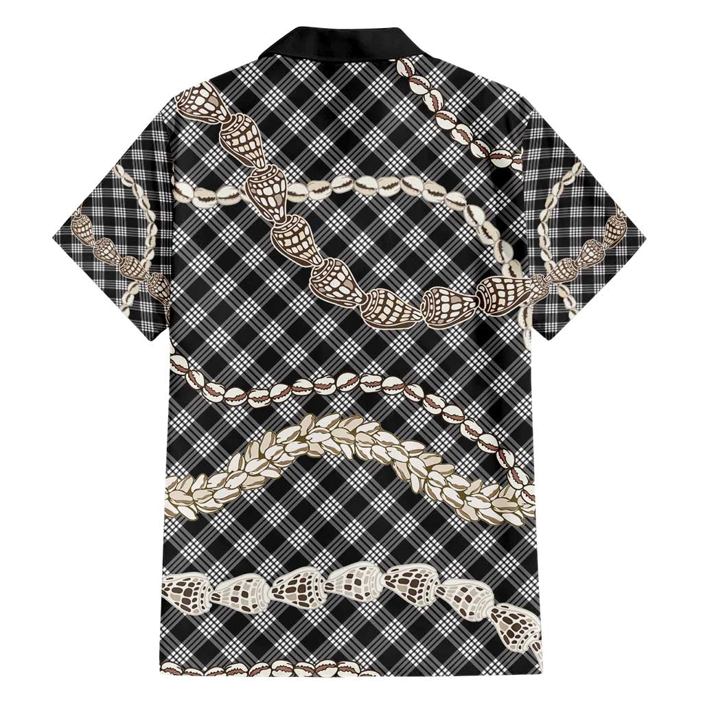 Black Aloha Hawaii Shell Lei Family Matching Short Sleeve Bodycon Dress and Hawaiian Shirt Palaka Hebrew Cone Honey Cowrie Elegant Curves - Polynesian Pride