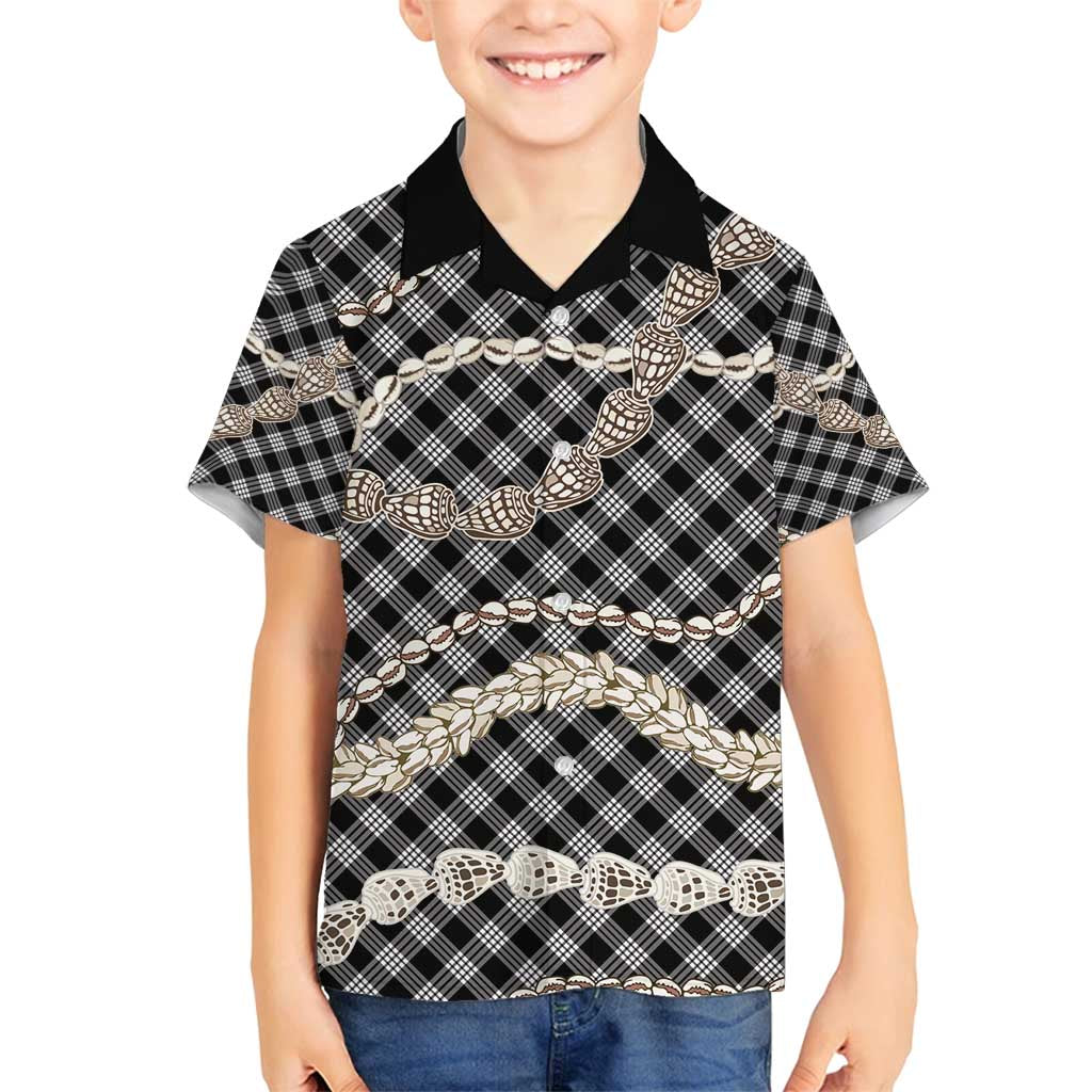 Black Aloha Hawaii Shell Lei Family Matching Summer Maxi Dress and Hawaiian Shirt Palaka Hebrew Cone Honey Cowrie Elegant Curves - Polynesian Pride