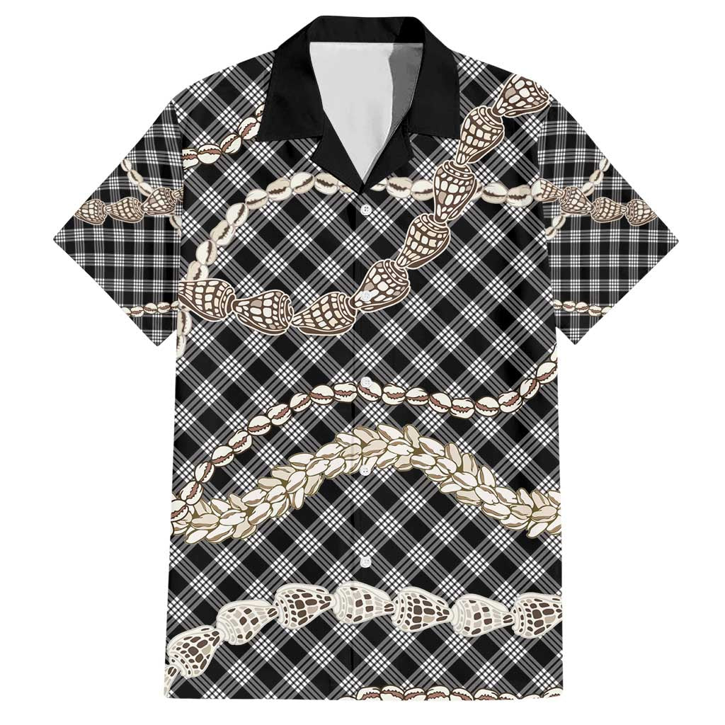 Black Aloha Hawaii Shell Lei Hawaiian Shirt Palaka Hebrew Cone Honey Cowrie Elegant Curves - Polynesian Pride