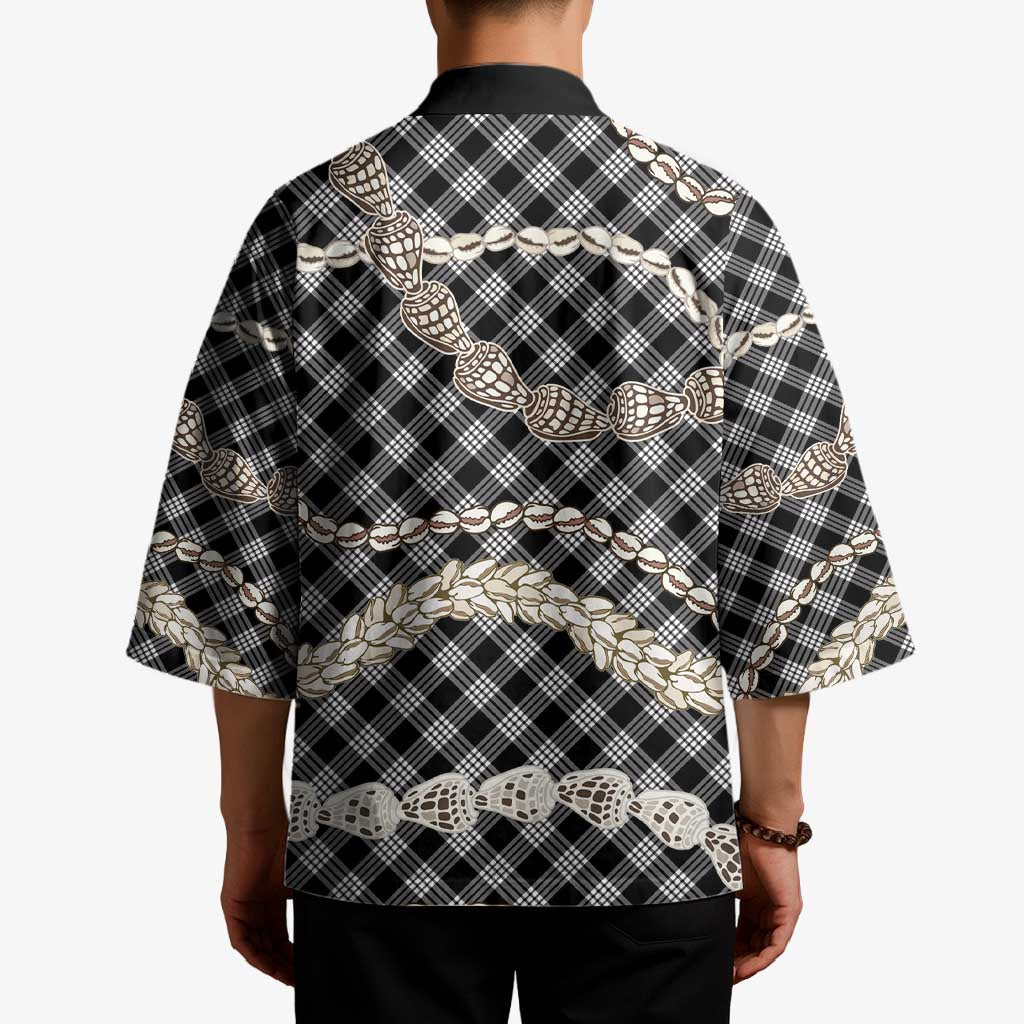 Black Aloha Hawaii Shell Lei Kimono Palaka Hebrew Cone Honey Cowrie Elegant Curves - Polynesian Pride