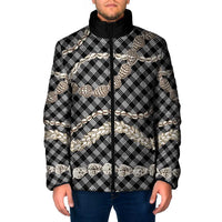 Black Aloha Hawaii Shell Lei Padded Jacket Palaka Hebrew Cone Honey Cowrie Elegant Curves - Polynesian Pride