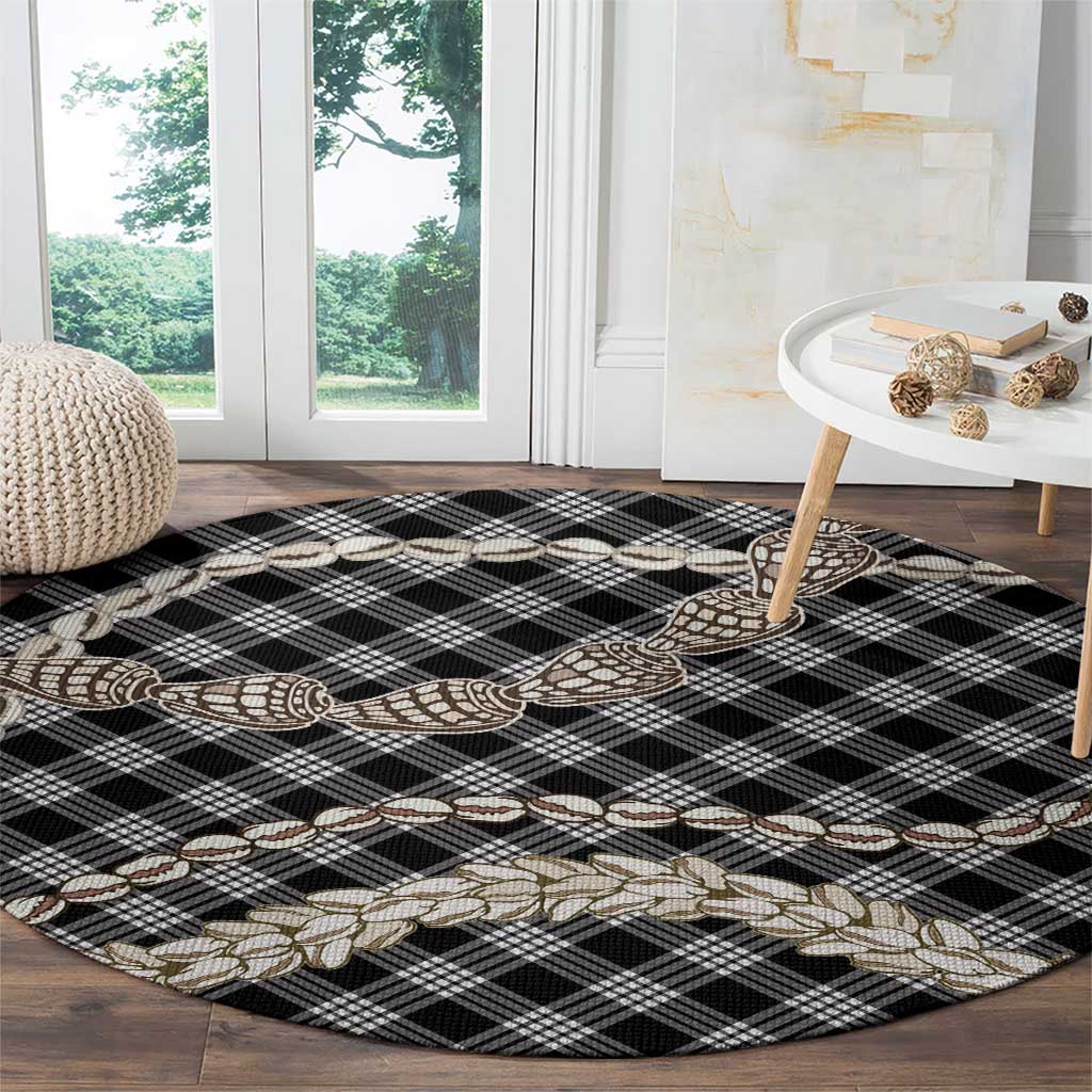 Black Aloha Hawaii Shell Lei Round Carpet Palaka Hebrew Cone Honey Cowrie Elegant Curves - Polynesian Pride