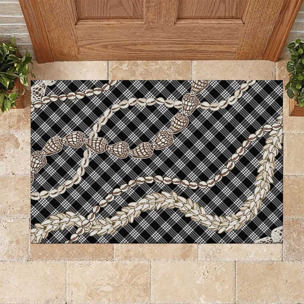 Black Aloha Hawaii Shell Lei Rubber Doormat Palaka Hebrew Cone Honey Cowrie Elegant Curves - Polynesian Pride