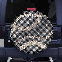 Black Aloha Hawaii Shell Lei Spare Tire Cover Palaka Hebrew Cone Honey Cowrie Elegant Curves - Polynesian Pride