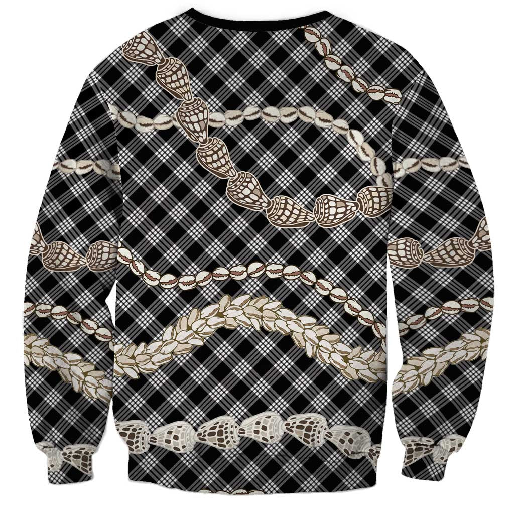 Black Aloha Hawaii Shell Lei Sweatshirt Palaka Hebrew Cone Honey Cowrie Elegant Curves - Polynesian Pride
