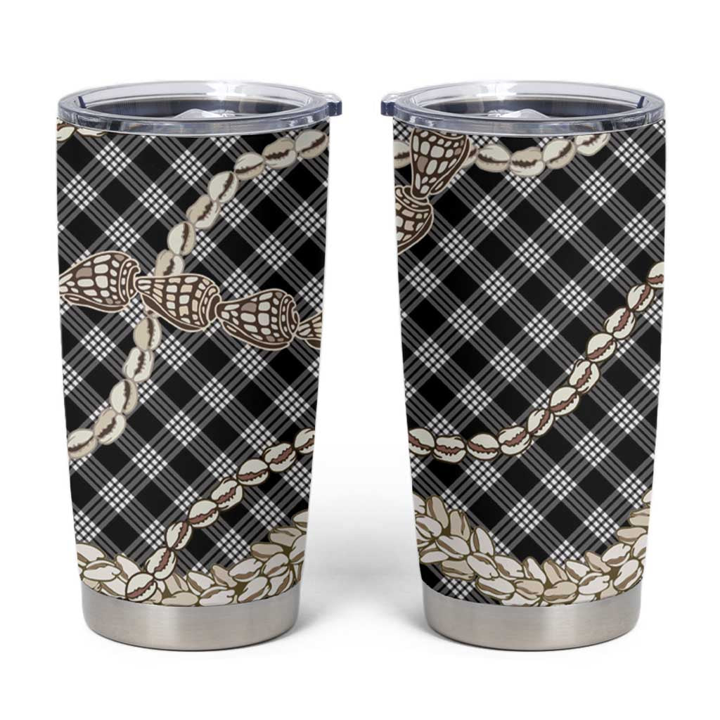 Black Aloha Hawaii Shell Lei Tumbler Cup Palaka Hebrew Cone Honey Cowrie Elegant Curves - Polynesian Pride