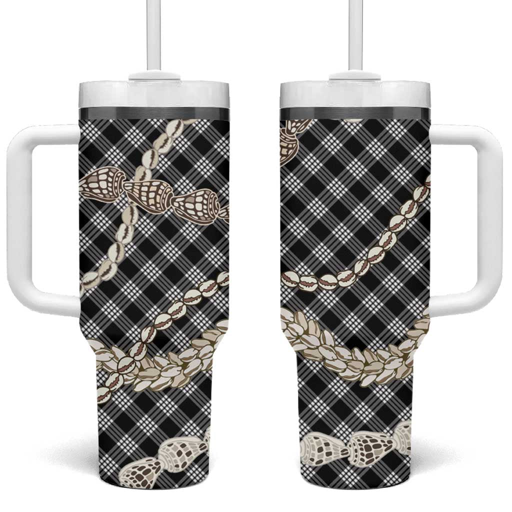 Black Aloha Hawaii Shell Lei Tumbler With Handle Palaka Hebrew Cone Honey Cowrie Elegant Curves - Polynesian Pride