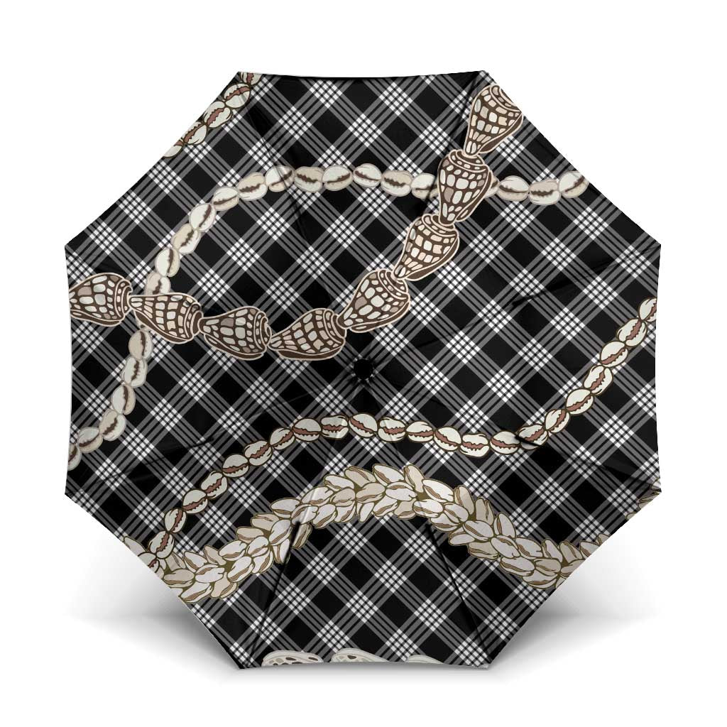 Black Aloha Hawaii Shell Lei Umbrella Palaka Hebrew Cone Honey Cowrie Elegant Curves - Polynesian Pride