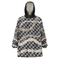 Black Aloha Hawaii Shell Lei Wearable Blanket Hoodie Palaka Hebrew Cone Honey Cowrie Elegant Curves - Polynesian Pride