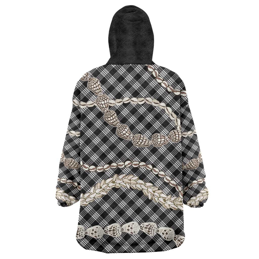 Black Aloha Hawaii Shell Lei Wearable Blanket Hoodie Palaka Hebrew Cone Honey Cowrie Elegant Curves - Polynesian Pride