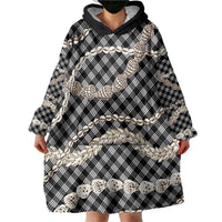 Black Aloha Hawaii Shell Lei Wearable Blanket Hoodie Palaka Hebrew Cone Honey Cowrie Elegant Curves - Polynesian Pride